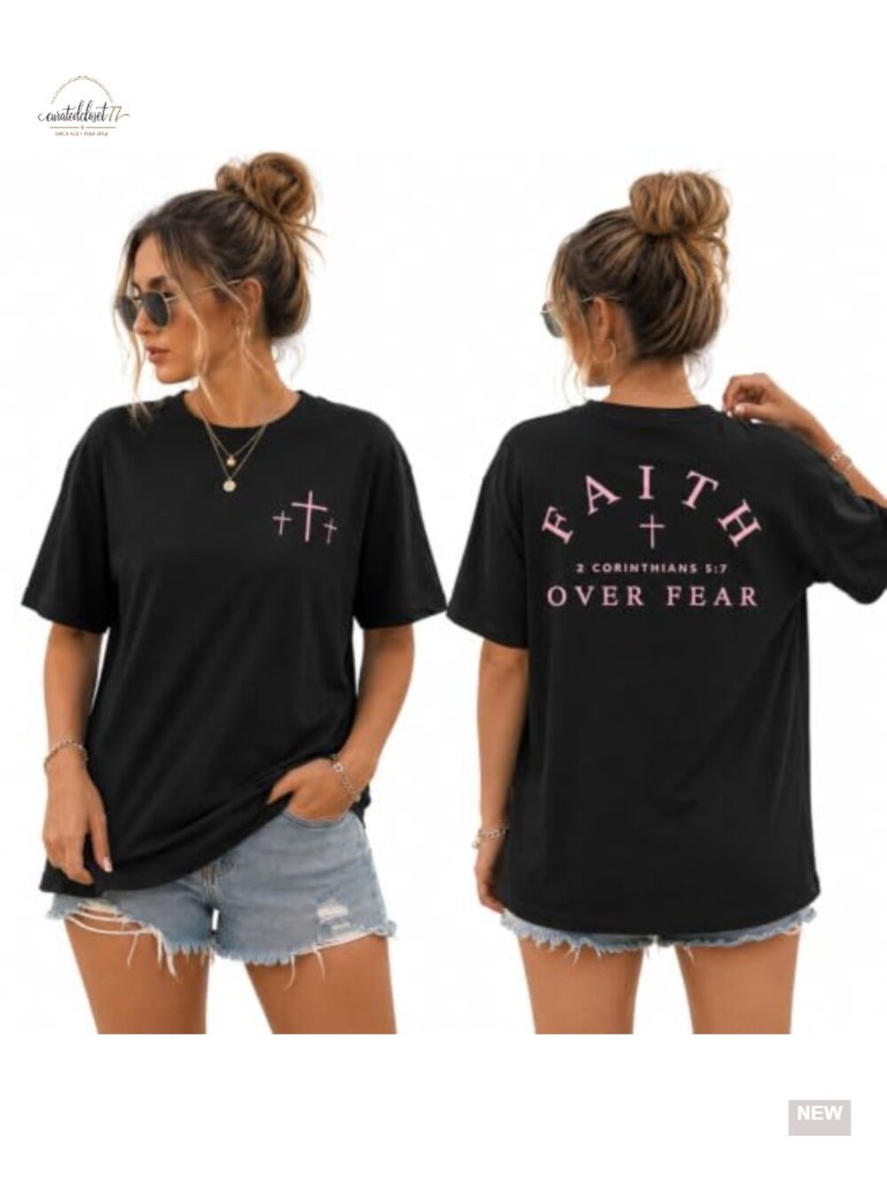 Faith Over Fear Graphic Tee for Women Oversized Cotton Christian Jesus Shirt